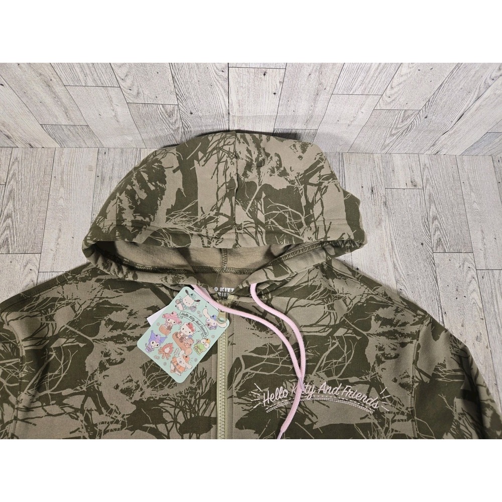 Hello Kitty & Friends Sweatshirt XS Olive Green Zip Up Graphic Fleece Lined NEW - Picture 7 of 12